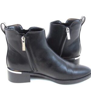 Calvin Klein Ankle Boots Women Black Silver Trim Size 9 1/2